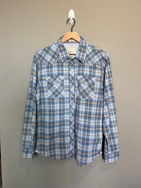 American Eagle Outfitters Light Blue Plaid Button-Down Western Shirt Men’s Large